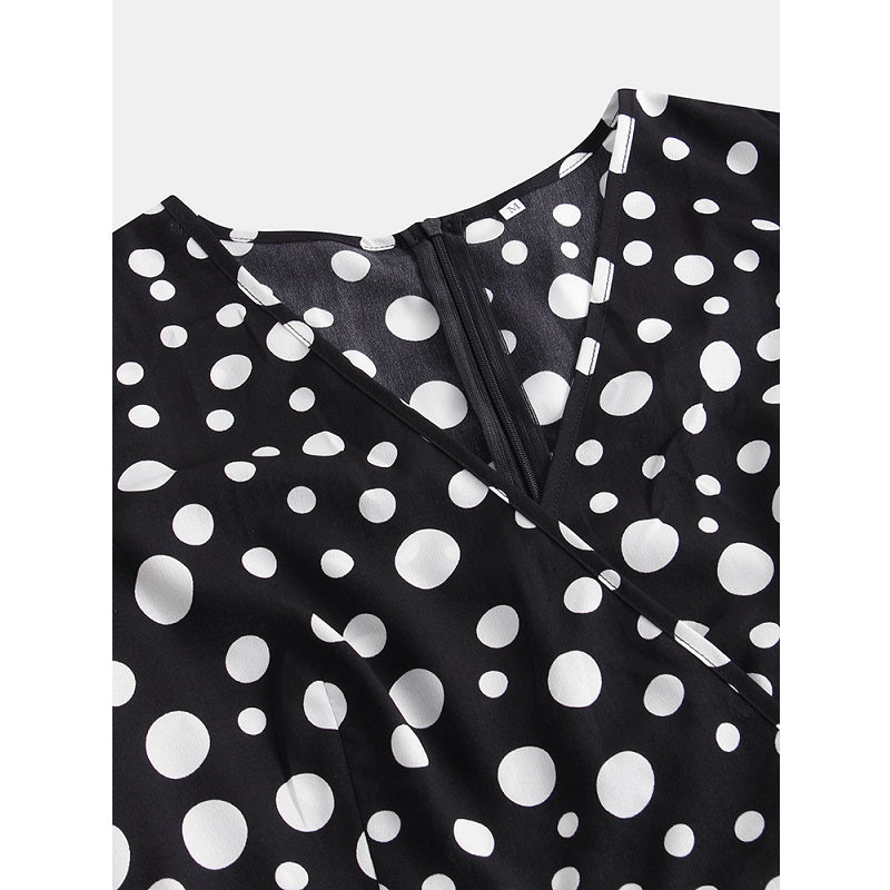 Polka Dot Print V-neck High Low Hem Dress