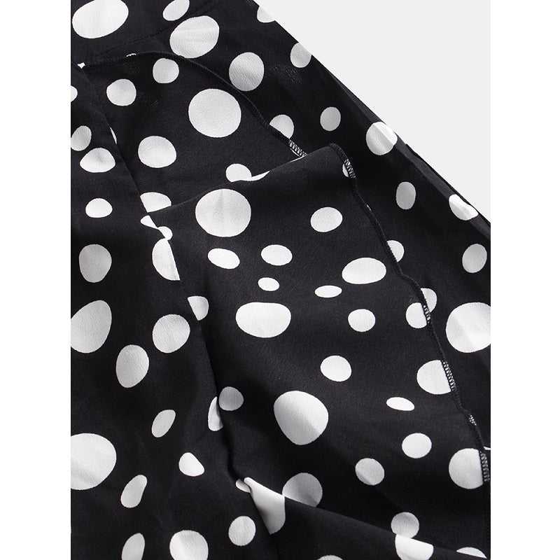 Polka Dot Print V-neck High Low Hem Dress