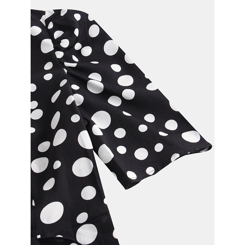 Polka Dot Print V-neck High Low Hem Dress