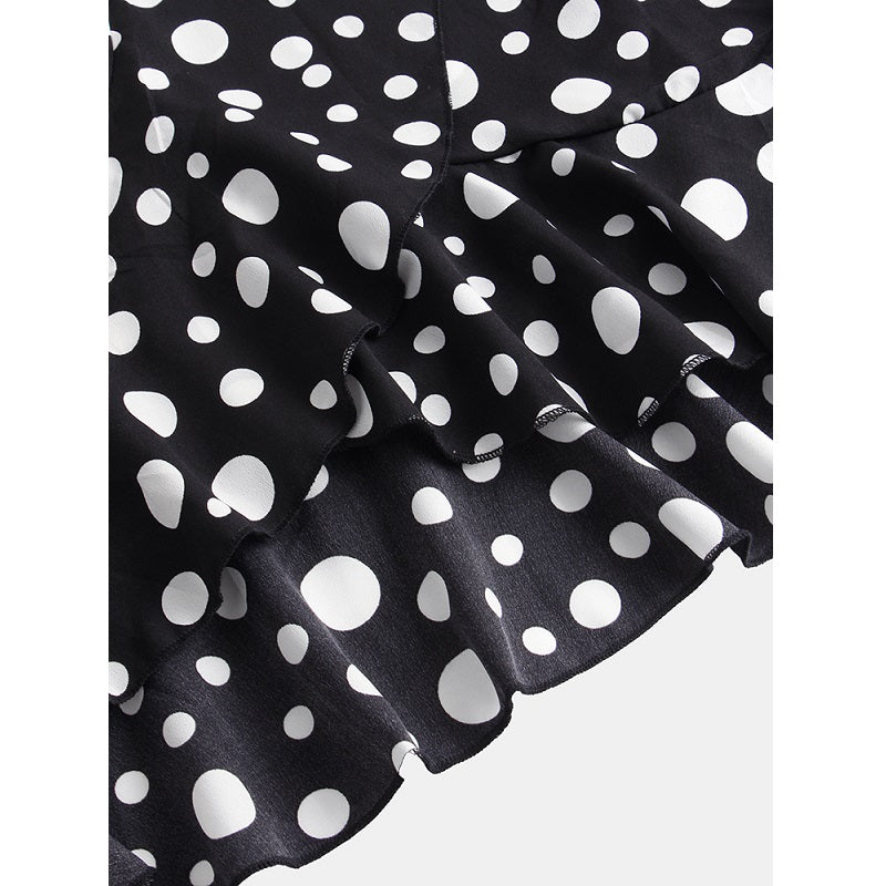 Polka Dot Print V-neck High Low Hem Dress