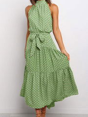 Polka Dot Sleeveless Sash Swing Maxi Dresses