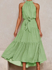 Polka Dot Sleeveless Sash Swing Maxi Dresses