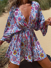 Polyester V-Neck Casual Long Sleeves Fit And Flare Dress