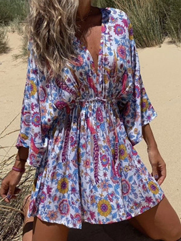 Polyester V-Neck Casual Long Sleeves Fit And Flare Dress