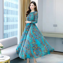 Print Chiffon Beach Long Sleeve Maxi Dress