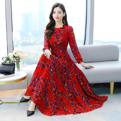 Print Chiffon Beach Long Sleeve Maxi Dress