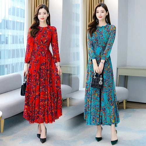 Print Chiffon Beach Long Sleeve Maxi Dress