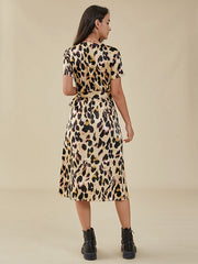 Print Knotted Slit Cross Front V-neck Western Retro Dress