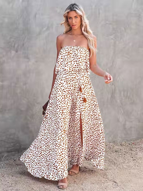 Print Long  Bohemian Strapless Maxi Dress