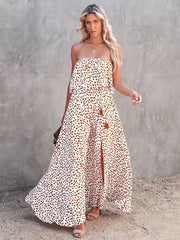 Print Long  Bohemian Strapless Maxi Dress