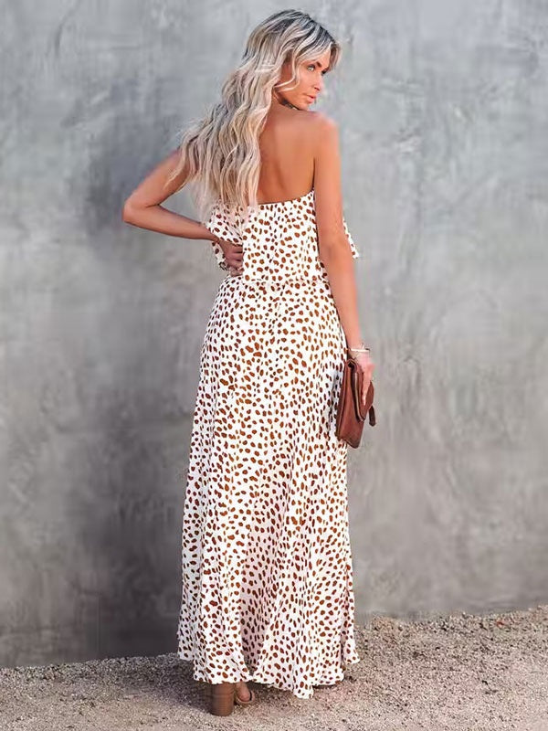 Print Long  Bohemian Strapless Maxi Dress