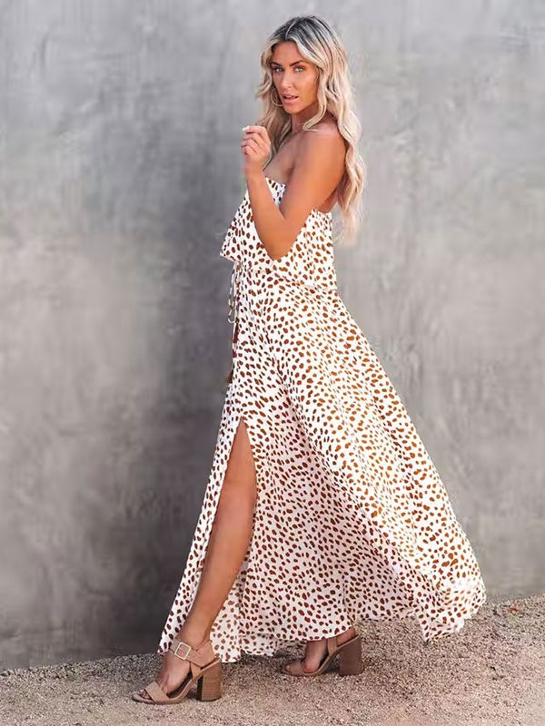 Print Long  Bohemian Strapless Maxi Dress