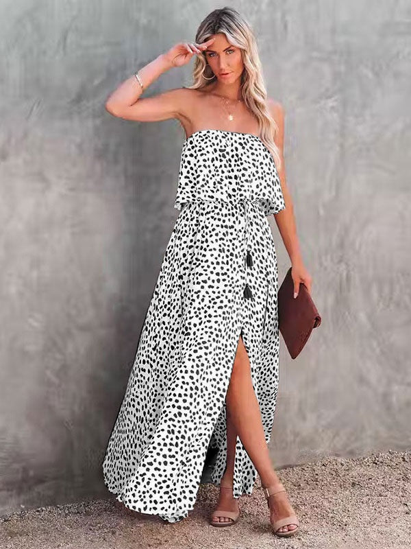 Print Long  Bohemian Strapless Maxi Dress