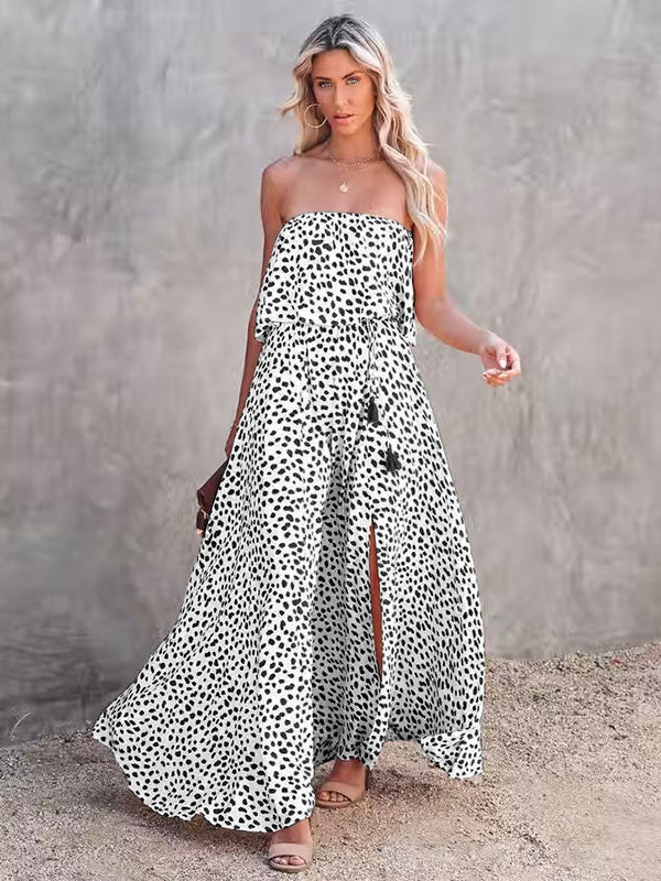 Print Long  Bohemian Strapless Maxi Dress