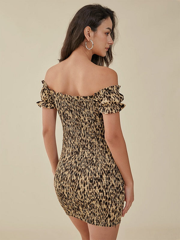 Print Off Shoulder Knot Western Retro Mini Dress