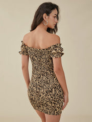Print Off Shoulder Knot Western Retro Mini Dress