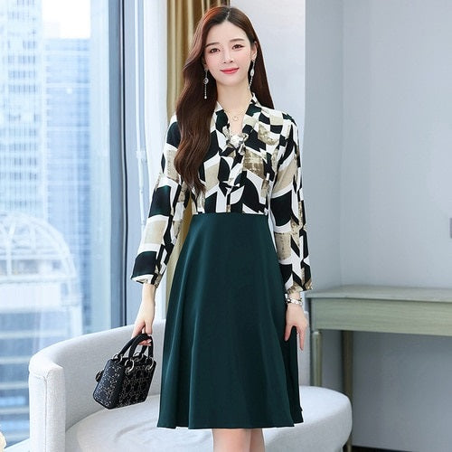 Print Patchwork Casual Party Chiffon Dress