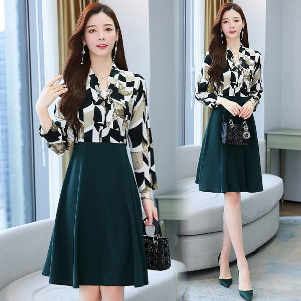 Print Patchwork Casual Party Chiffon Dress