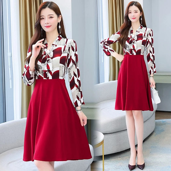 Print Patchwork Casual Party Chiffon Dress