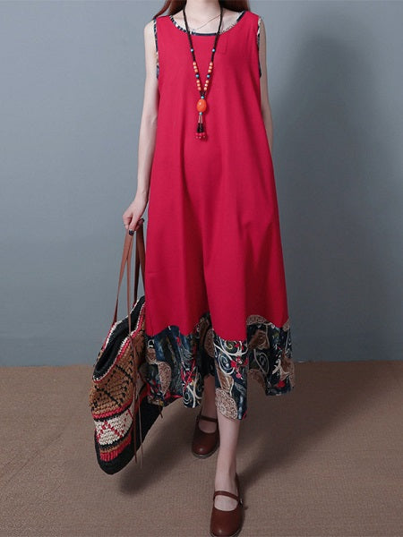 Print Patchwork Sleeveless Vintage Dresses