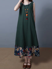Print Patchwork Sleeveless Vintage Dresses