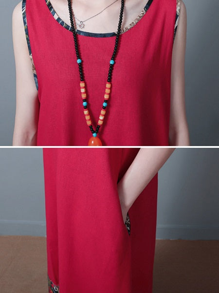 Print Patchwork Sleeveless Vintage Dresses