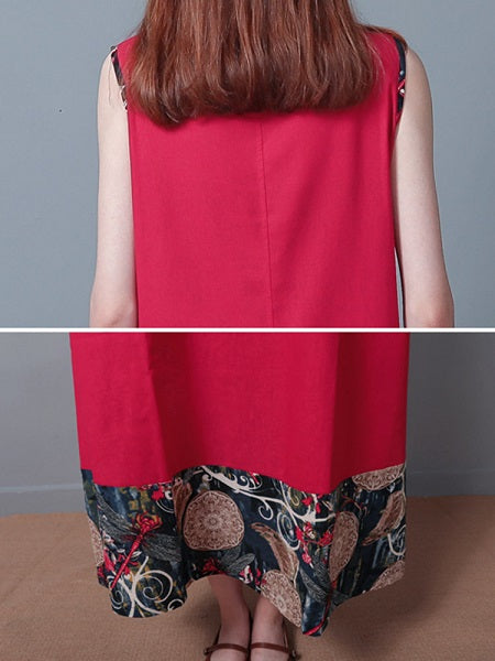 Print Patchwork Sleeveless Vintage Dresses