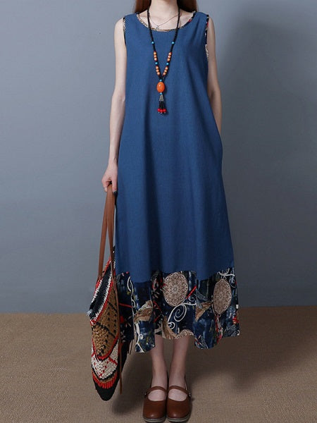 Print Patchwork Sleeveless Vintage Dresses