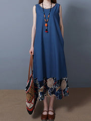 Print Patchwork Sleeveless Vintage Dresses