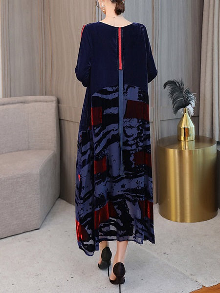 Print Patchwork Velvet Dresses