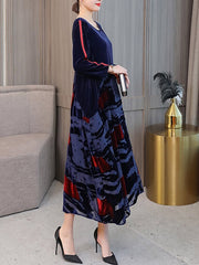 Print Patchwork Velvet Dresses