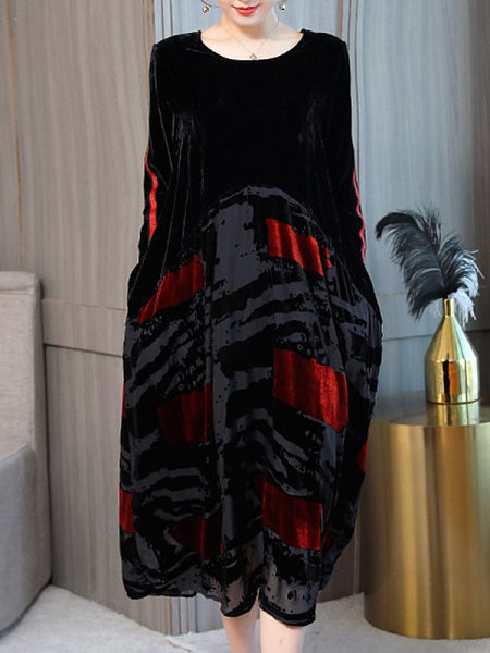 Print Patchwork Velvet Dresses