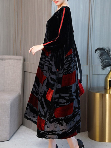 Print Patchwork Velvet Dresses