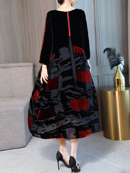 Print Patchwork Velvet Dresses