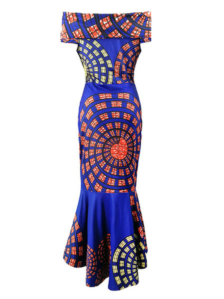 Printed Bateau Neck Ruffles Open Shoulder Casual Sleeveless Pencil Dress