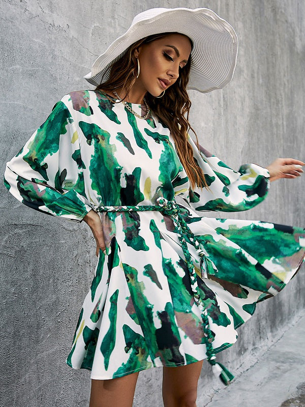 Printed Polyester Jewel Neck Fit And Flare Dress