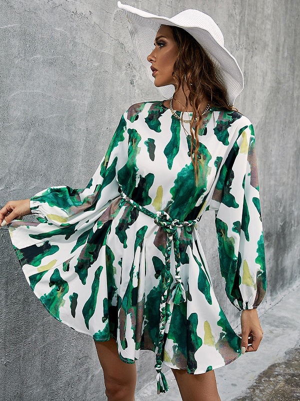 Printed Polyester Jewel Neck Fit And Flare Dress