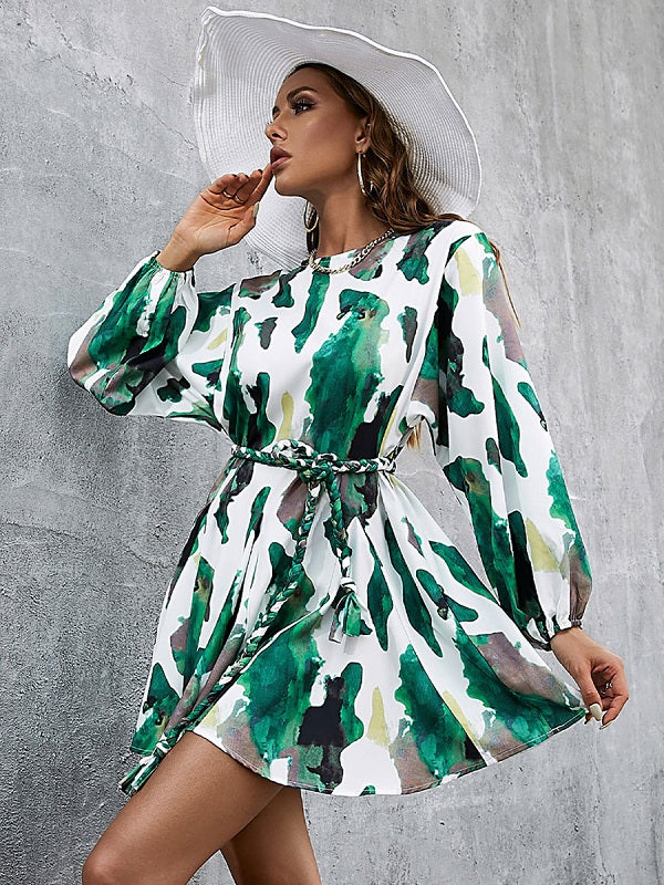 Printed Polyester Jewel Neck Fit And Flare Dress