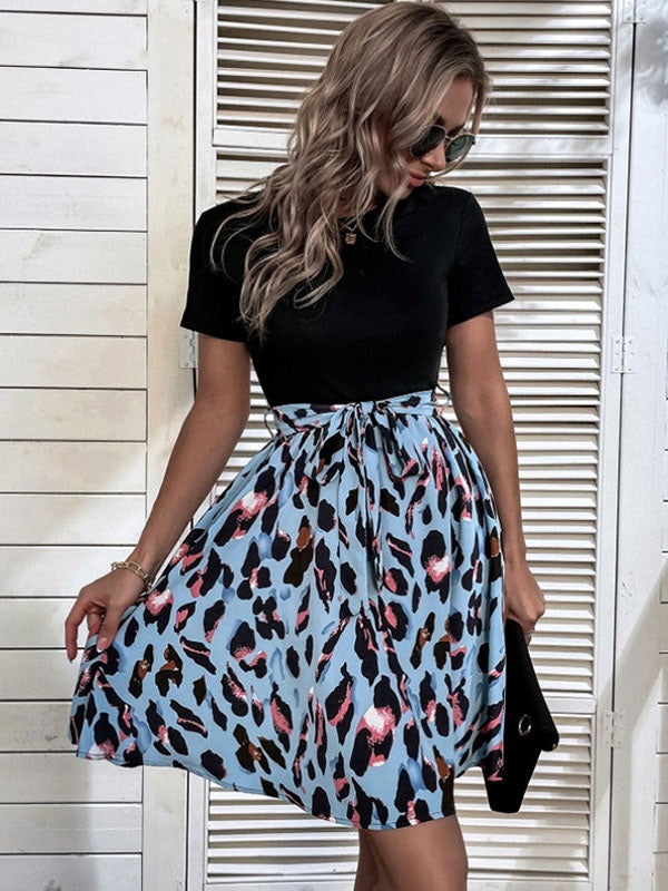 Printed Sash Jewel Neck Medium Beach Dress