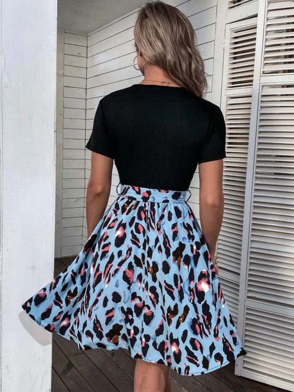Printed Sash Jewel Neck Medium Beach Dress