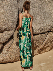 Printed Sleeveless Pattern V-Neck Polyester Long Maxi Dress
