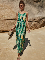 Printed Sleeveless Pattern V-Neck Polyester Long Maxi Dress