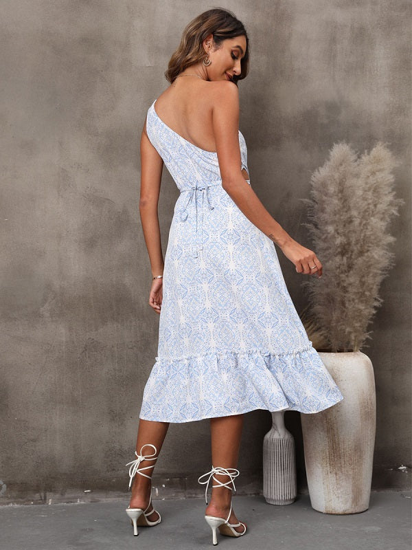 Printed Zipper Long Beach Dress