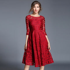 Printing lace plus size office lady party dress