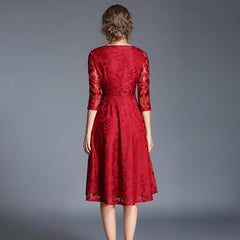 Printing lace plus size office lady party dress