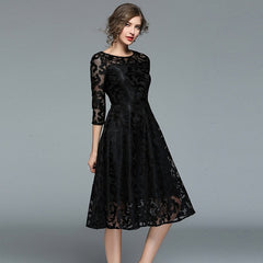 Printing lace plus size office lady party dress