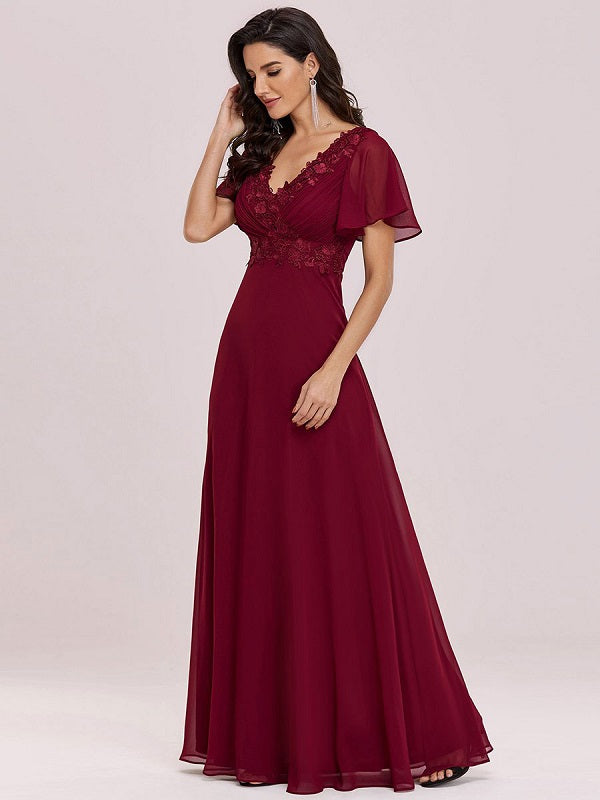 Prom A-Line Chiffon Short Sleeves Floor-Length Dresses