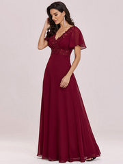 Prom A-Line Chiffon Short Sleeves Floor-Length Dresses