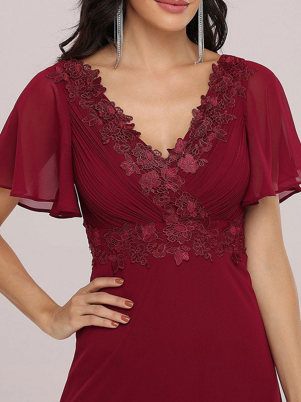 Prom A-Line Chiffon Short Sleeves Floor-Length Dresses