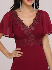 Prom A-Line Chiffon Short Sleeves Floor-Length Dresses